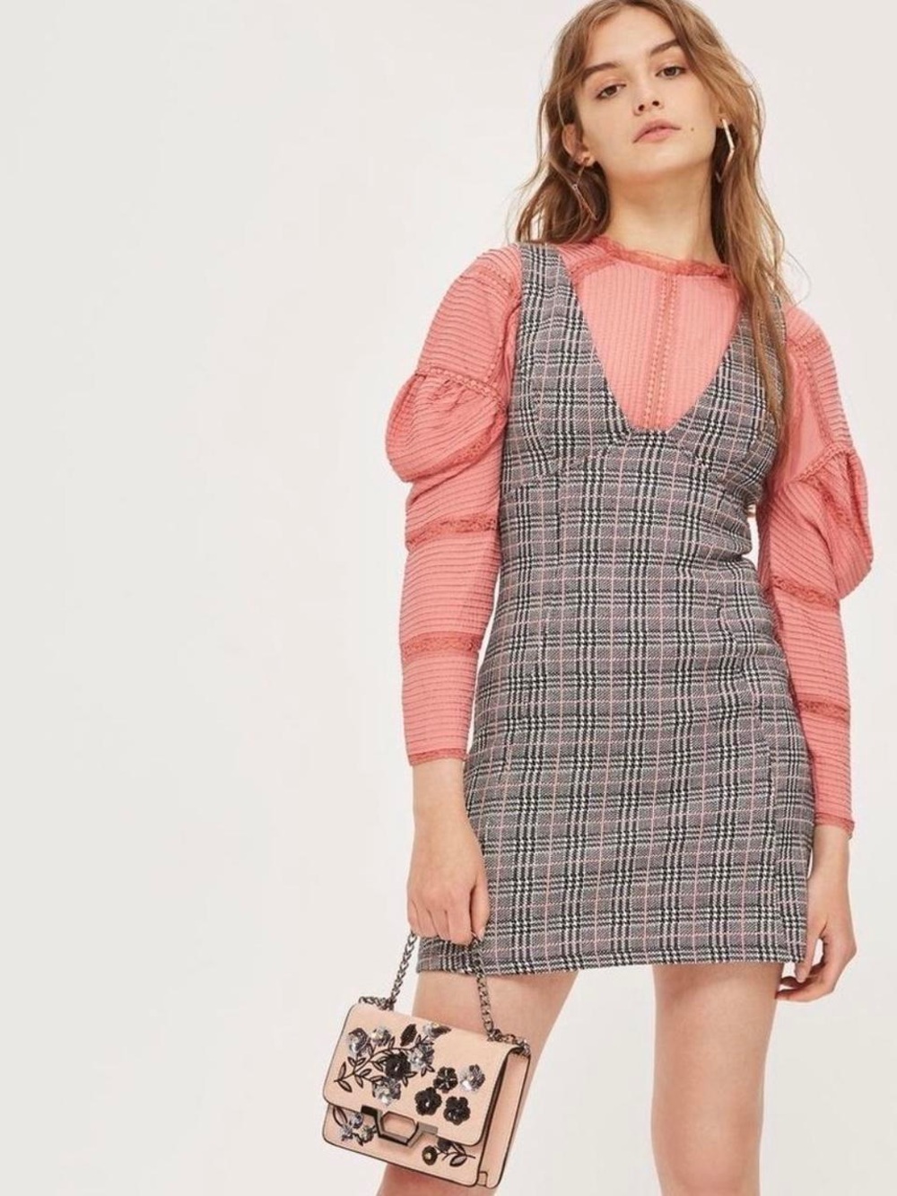 Topshop Plaid Pinafore Minidress Jumper